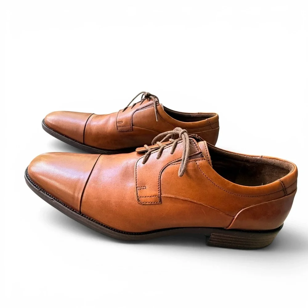 Johnston & Murphy Cap Toe Derby Mens 11 Tan Good Leather Sheepskin J&M Flex
